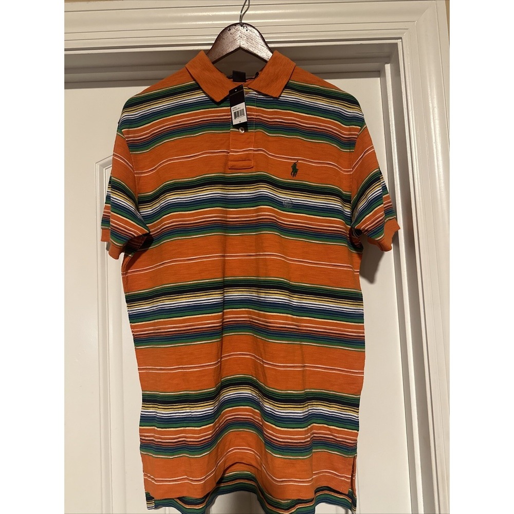 ralph lauren polo Vintage 90s Orange Striped  Polo NWT M